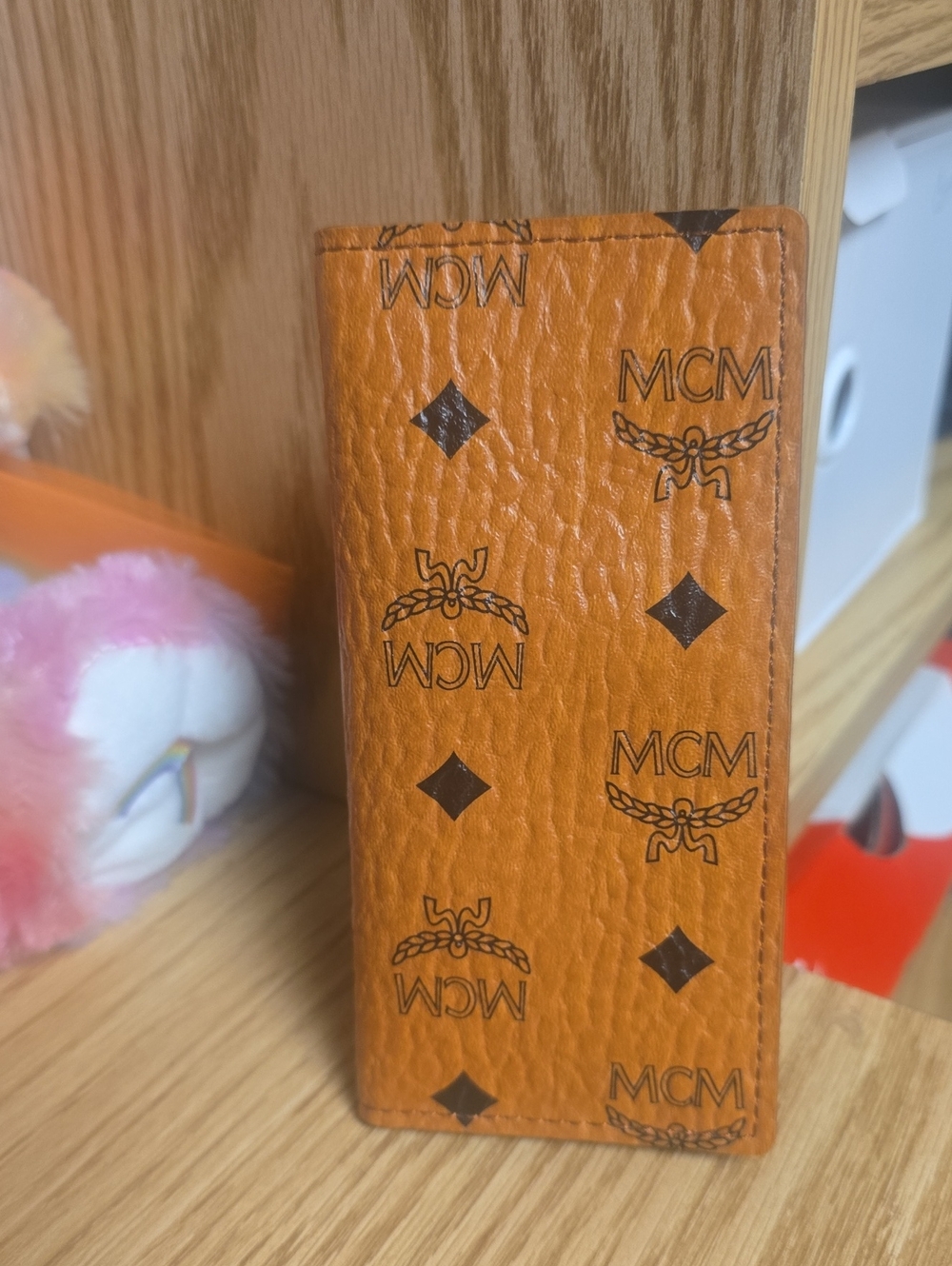 MCM Orange Printed Leather Card Holder